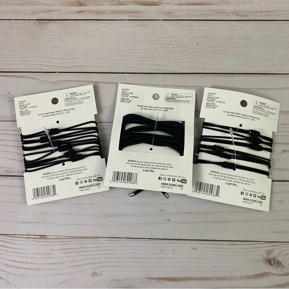 3x Scunci Ponytailers 6-pcs each pack Black 2 w/ Faux Pearls Hair Ties